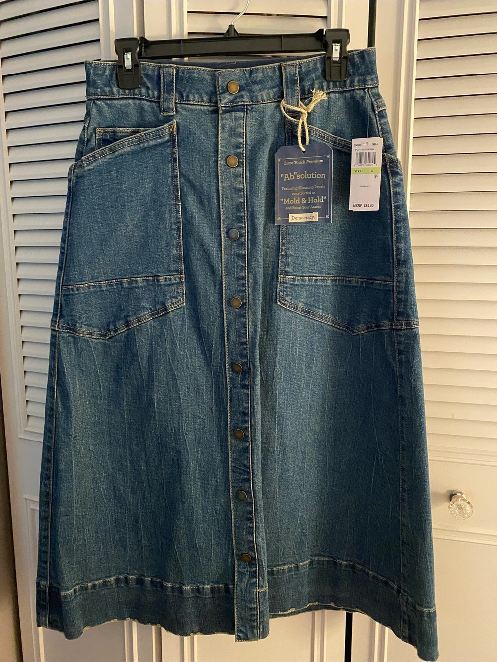 Denim snap-Front Midi Skirt - Blue
